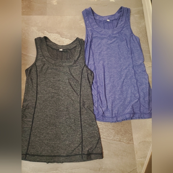 Bundle Of 2 Lululemon "Dash Tank II" Top. Heathered Black/Grey, Blue. Ruffled. 6 - Picture 2 of 9